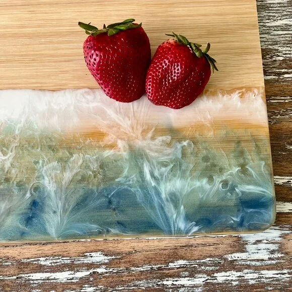 Ocean Waves Resin Wood Cutting Board Charcuterie Board Cheeseboard Beach House - Picture 6 of 7